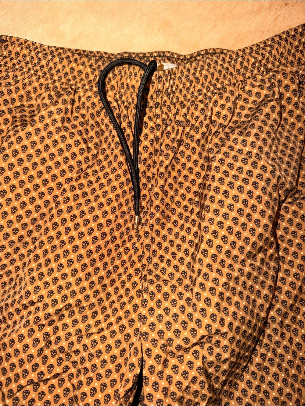 Alexander McQueen skull Brown Patterned Swim Trunks with Black Drawstring